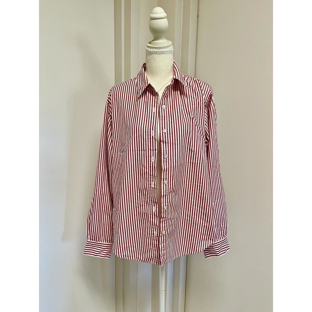 Vintage 90s Lands End Candy Stripe Oxford Button Down Women’s 16 L Size, Red
